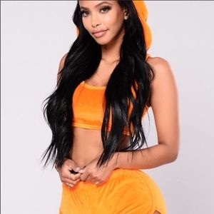 Orange Hooded Two Piece Set